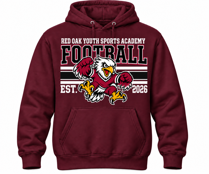 Hawk Academy Hoodie with football lettering and the academy hawk mascot